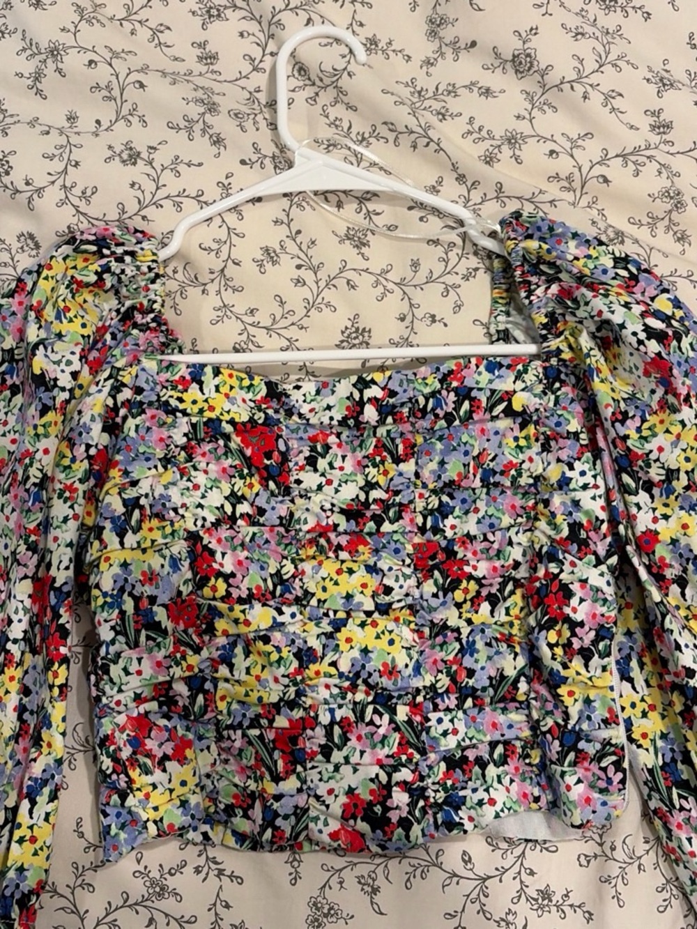 Zara Floral Smocked Crop Top - Multicolor Floral